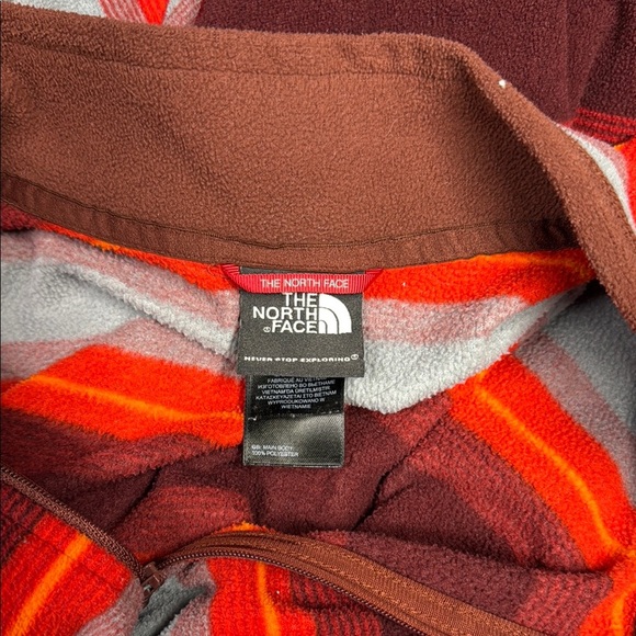 The North Face Red and Gray Zip Up Sweater with Bold Stripes - Picture 2 of 5